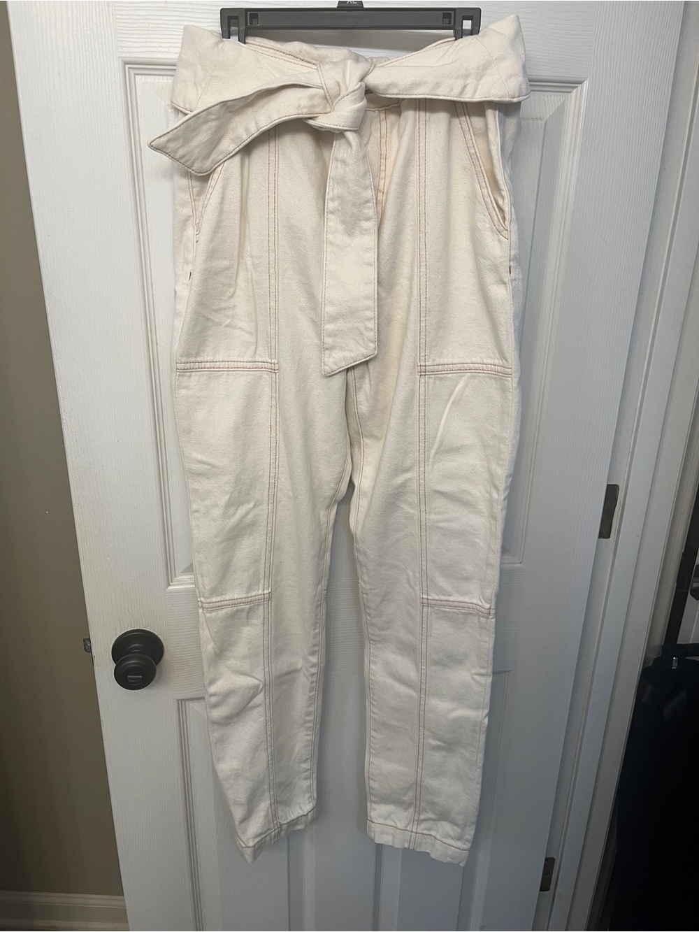 Jonathan Simkhai Women's High-Waist Paperbag Pants with Tie Belt size 26 NWT